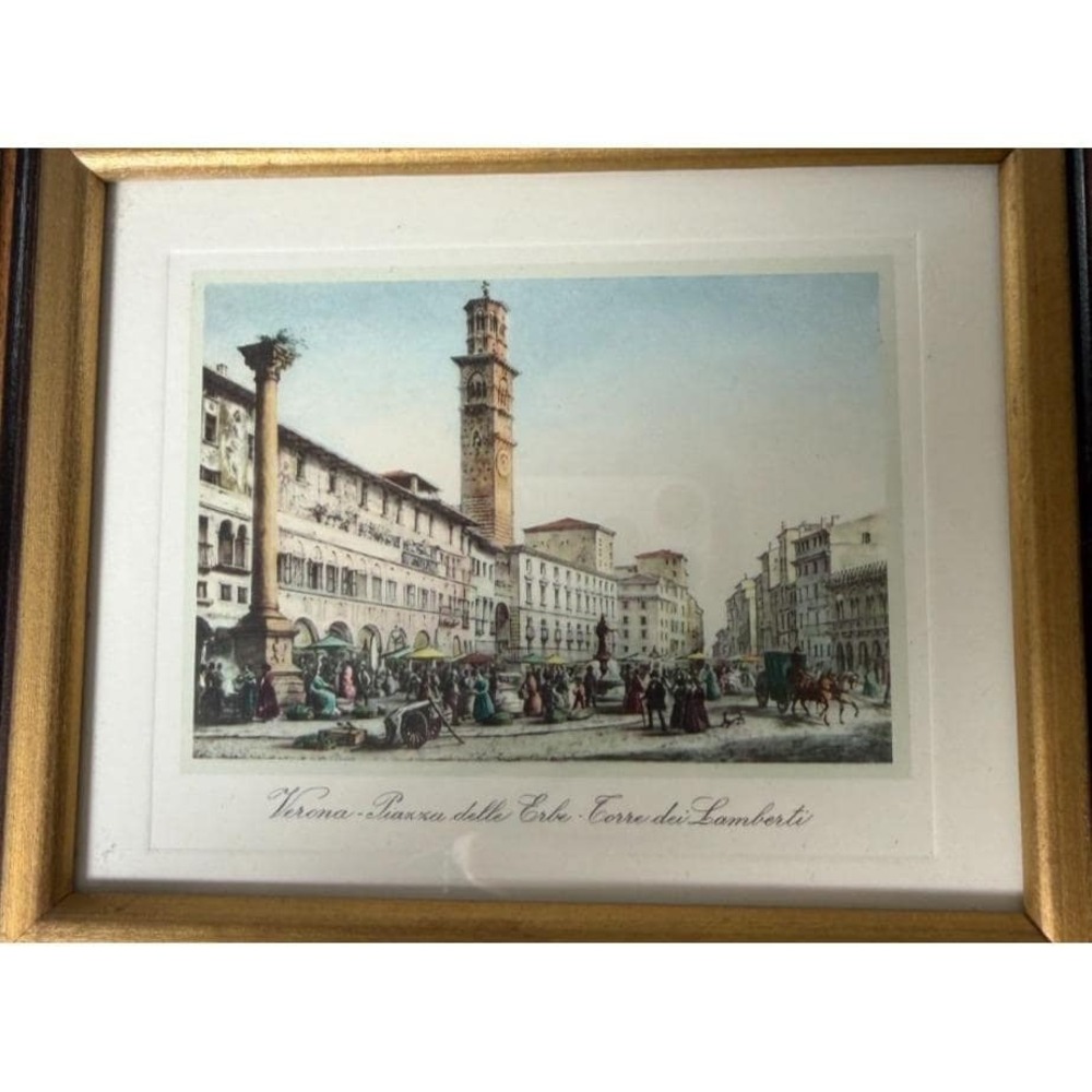 Vtg Fleck Brothers Framed Picture Verona Piazza Italy 7" X 6" Italian Art MCM - Picture 3 of 7
